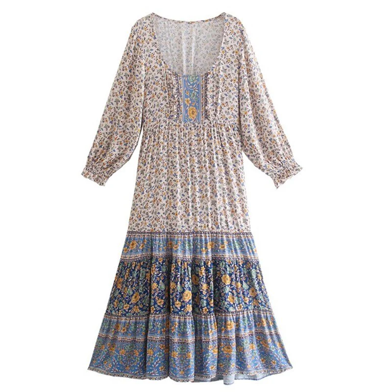 Blue Belle Boho Floral Print Maxi Dress