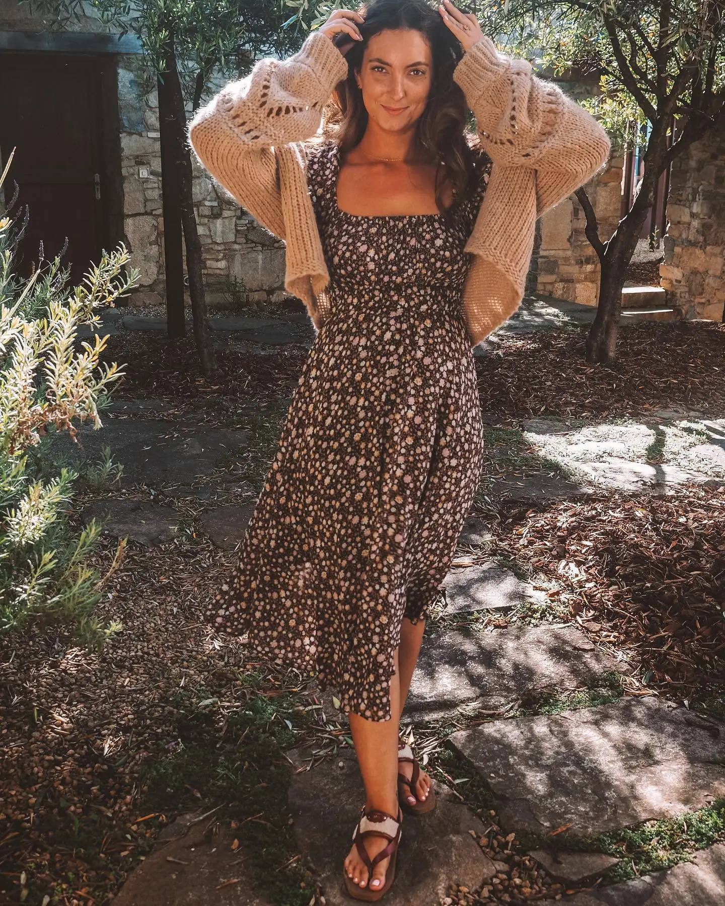 Wild Lavender Boho Floral Print Midi Dress